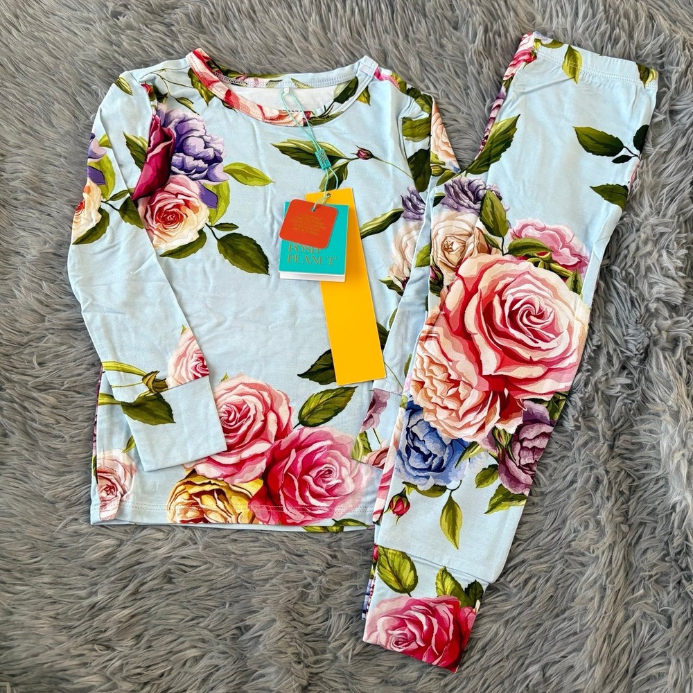 Posh Peanut Bamboo Pajama Set Light Blue Floral Toddler Girl 3-4T NEW